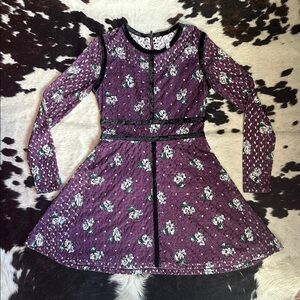 Vintage Xhilaration Purple Green White Floral Lace Dress Size Small